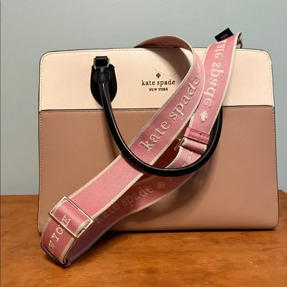 kate spade Cream and Tan Satchel with Black Handles - Picture 9 of 12